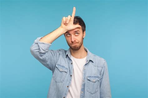 Premium Photo I Lost Job Portrait Of Depressed Man In Worker Denim Shirt Showing Loser Gesture