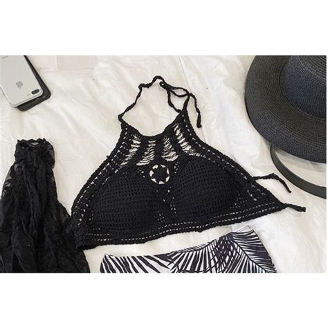 Mua Bikini đi biển áo len ren Quảng Châu lẻ nhiều kiểu kèm mút màu đen