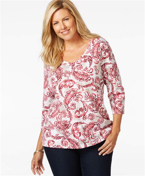 Karen Scott Plus Size Printed V Neck Top Only At Macys Tops Karen Scott