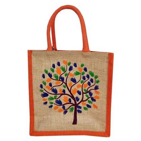 Printed Short Cotton Padded Jute Designer Bag Size Dimension X