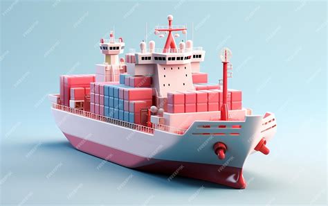 Tiny Cute Isometric Cargo Ship Emoji Soft Smooth Design Generative Ai