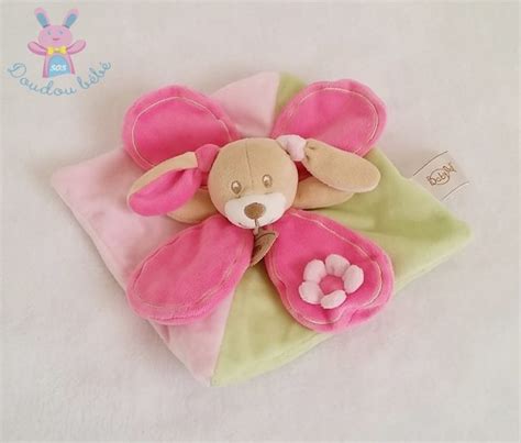 Doudou Plat Lapin Vert Rose P Tales Baby Nat