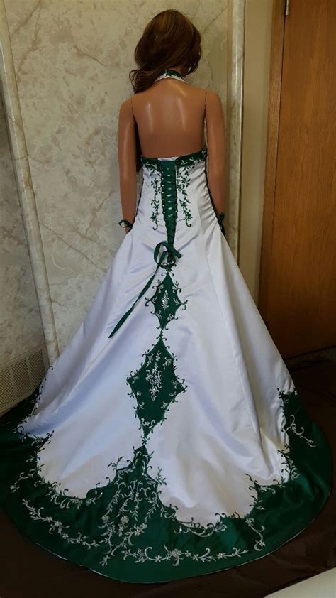 White And Emerald Green Side Corset Wedding Gown Green Wedding