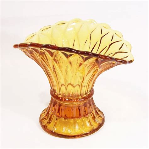 Bagley Glass Wheat Sheaf Vase Amber Color Bagley Glass