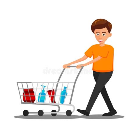 Flat Design Of Cartoon Character Of Man Is Shopping Stock Vector