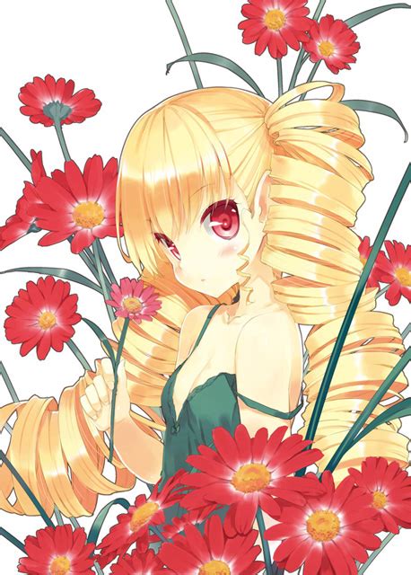 Safebooru Blonde Hair Blush Breasts Cleavage Dress Drill Hair Flower