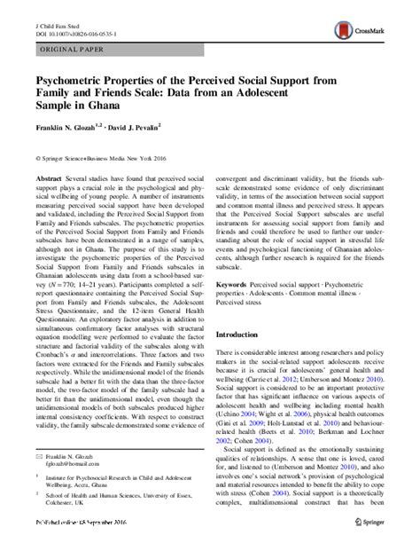 Pdf Psychometric Properties Of The Perceived Social Support