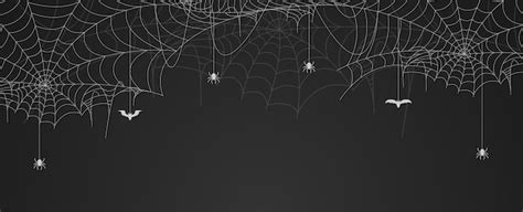 Premium Vector Spider Web Banner With Spiders And Bats Hanging Cobweb Background Copy Space