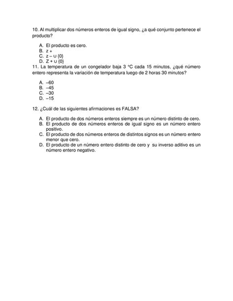 Prueba Numeros Enteros Octavo Basico Matematicas Con Soluciones Categorizadas Profe Social