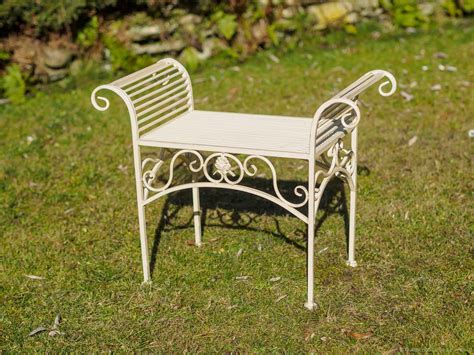 Gartenbank Eisen Metall Antik Stil Garten Bank Gartenmöbel Creme Weiss 70cm Gartenbank