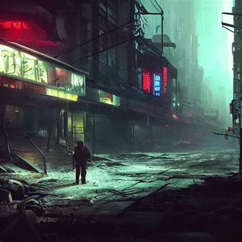 A Dystopian Cyberpunk Painting Of A Rain Soaked Back Stable Diffusion