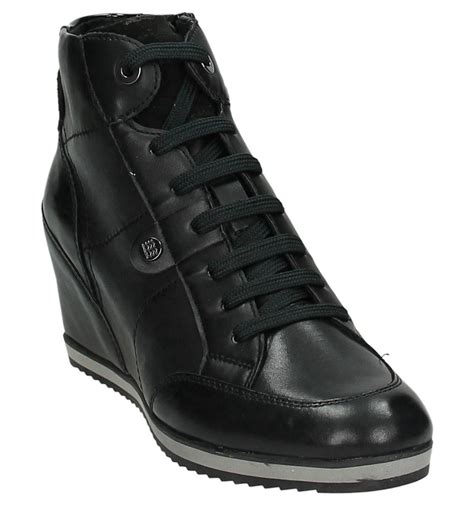 Geox D 4454 A Sneaker Met Sleehak Dames 9999 Black Vit Lis Vit