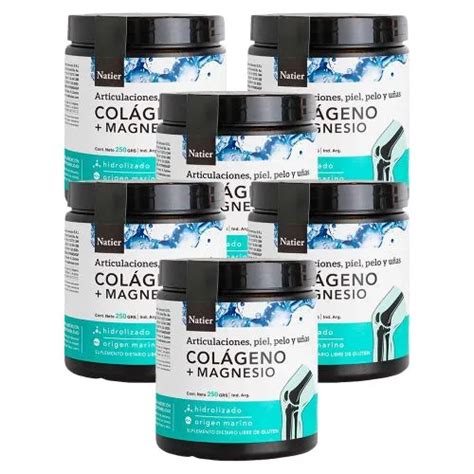 Pack 6 Natier Colágeno Magnesio Polvo Hidrolizado Concentrado X 250