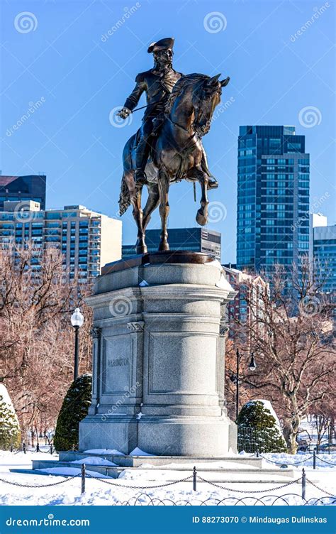 Boston Massachusetts January 04 2014 Boston Park And George Washington Statue Editorial