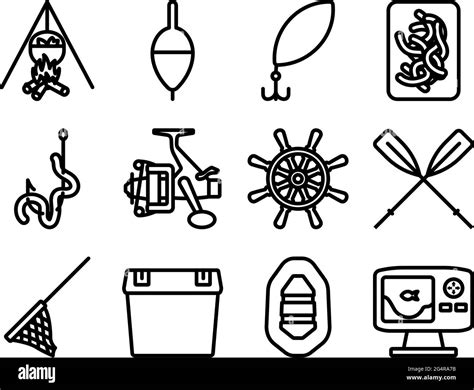 Fishing Icon Set Bold Outline Design With Editable Stroke Width