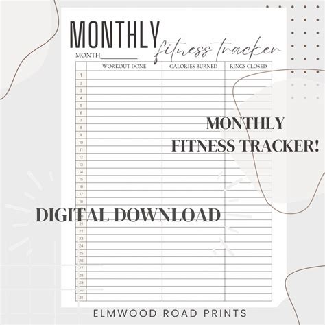 Monthly Workout Tracker Monthly Workout Planner Fitness Etsy