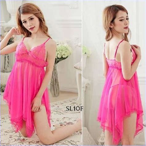 Promo BAJU TIDUR SEXY LINGERIE LACE TRANSPARAN G STRING FUSHIA SL10F