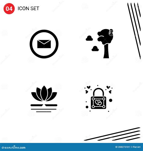 Pictogram Set Of Simple Solid Glyphs Of Email Chinese Arbor Flower