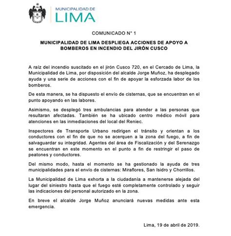 Municipalidad De Lima On Twitter Comunicado Municipalidad De Lima