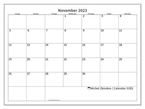 November Printable Calendar Ss Michel Zbinden Sg