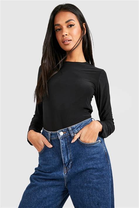 Slinky Long Sleeve Crew Neck Bodysuit Boohoo