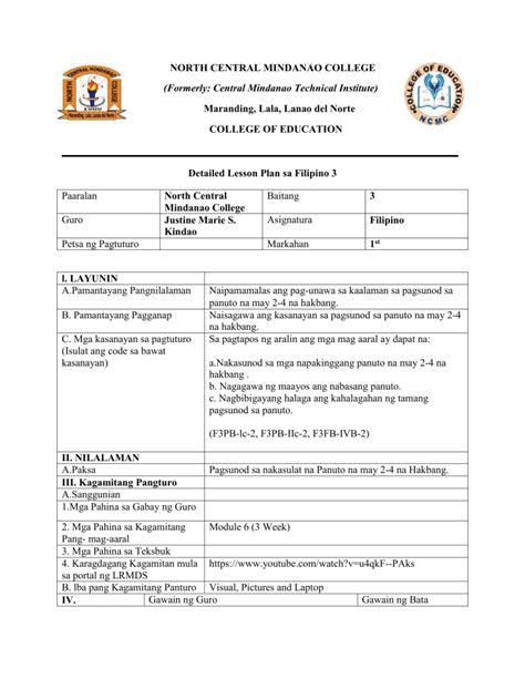 Filipino 3 Lesson Plan