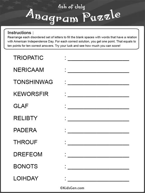 American Independence Day Black And White Anagram Template