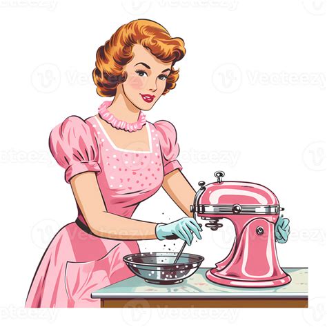 Vintage Pink Housewife Illustration AI Generative 27235822 PNG