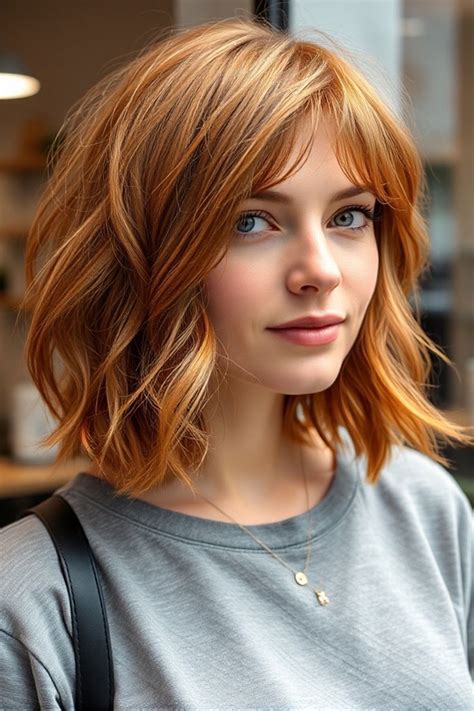 32 Low Maintenance Medium Length Haircuts Wavy Copper Bob With Side