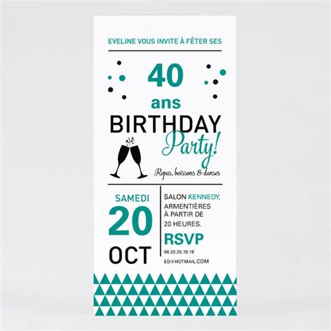 Carte D Invitation Anniversaire Adulte Blanc Et Turquoise Fête Tadaaz