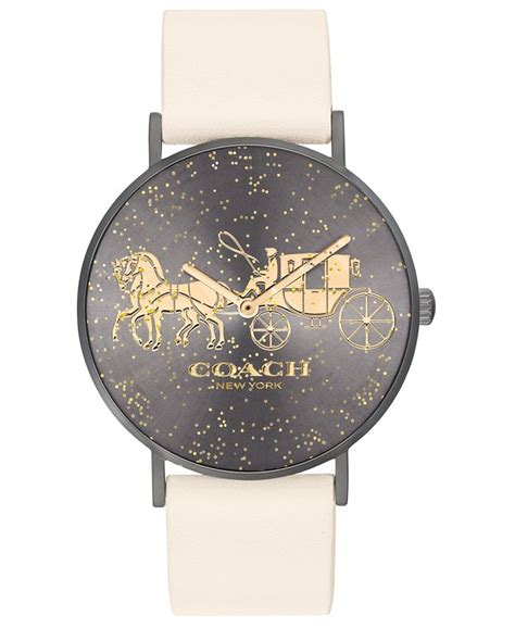 Coach Womens Perry Chalk Leather Strap Watch 36mm Macys