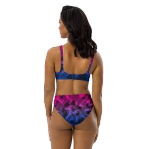 Bisexual Tie Dye Eco High Waisted Bikini Bi Pride Flag Colors Boho Hippie Tie Dye Bikini