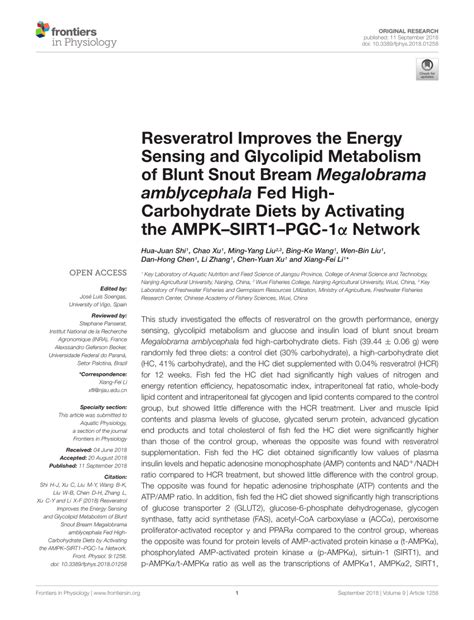 Pdf Resveratrol Improves The Energy Sensing And Glycolipid Metabolism