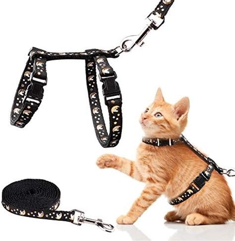 Pet Supplies Cat Harness And Leash Set Gold Moons Stars Soft Nylon