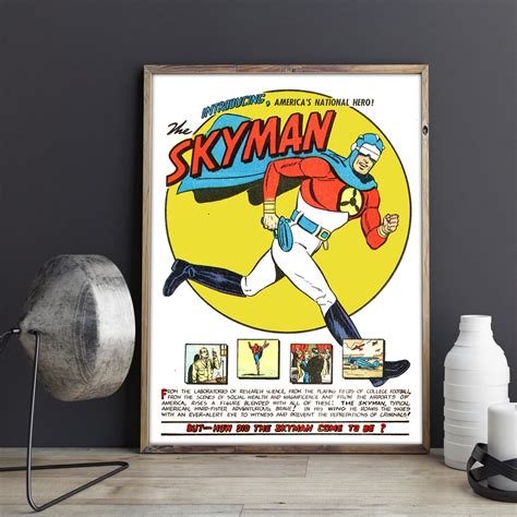 VINTAGE SUPERHERO POSTER Skyman Comics Vintage Art Print Vintage