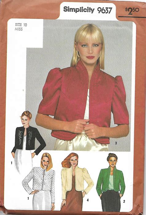 Simplicity 9637 Misses Set Of Bed Or Bolero Evening Jackets Sewing