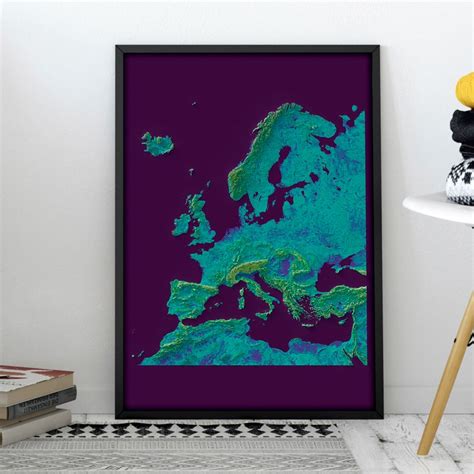 Europe Elevation Map Viridis D Poster Shaded Relief Map Fine Art Wall