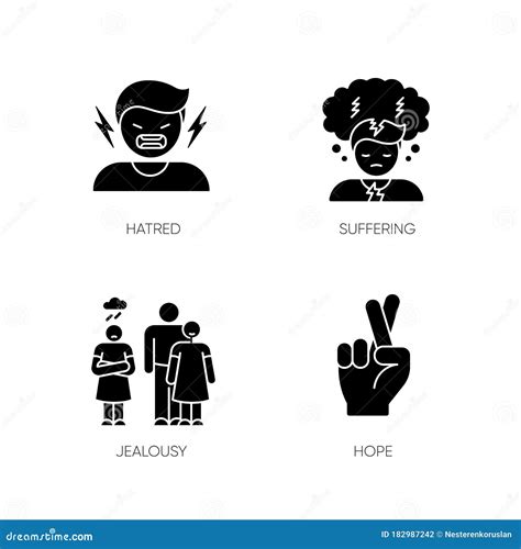 Psychological Problem Black Glyph Icons Set On White Space Stock Vector