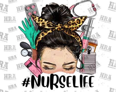 Nurse Life Messy Bun Without Glasses Png Sublimation Design Etsy