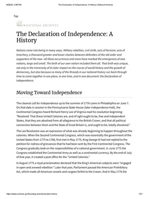 The Declaration Of Independence A History National Archives Pdf