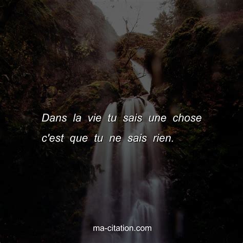 Dans La Vie Tu Sais Une Chose C Est Que Tu Ne Sais Rien Ma Citation