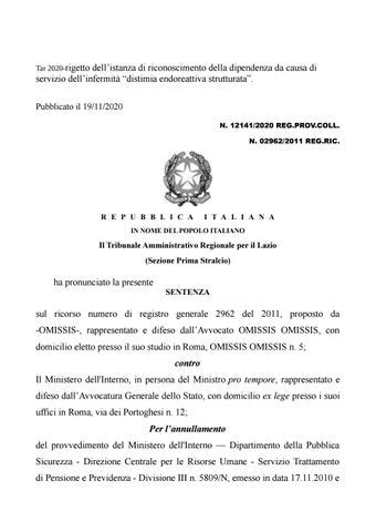 Tar Rigetto Dellistanza Di Riconoscimento Della Dipendenza Da