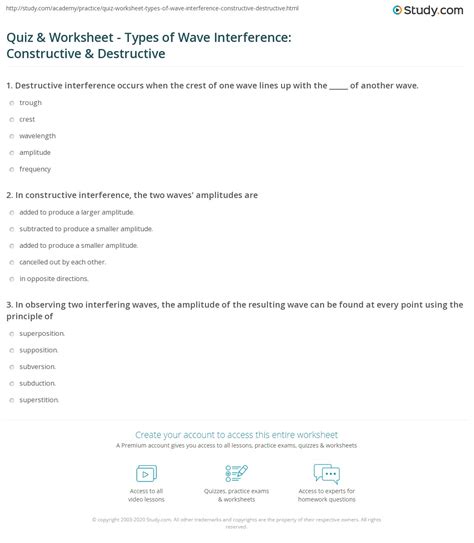 Wave Interference Worksheet Answers