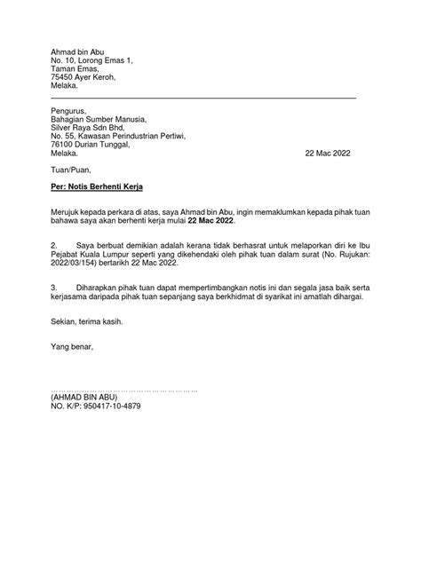 Template Surat Resign Pdf