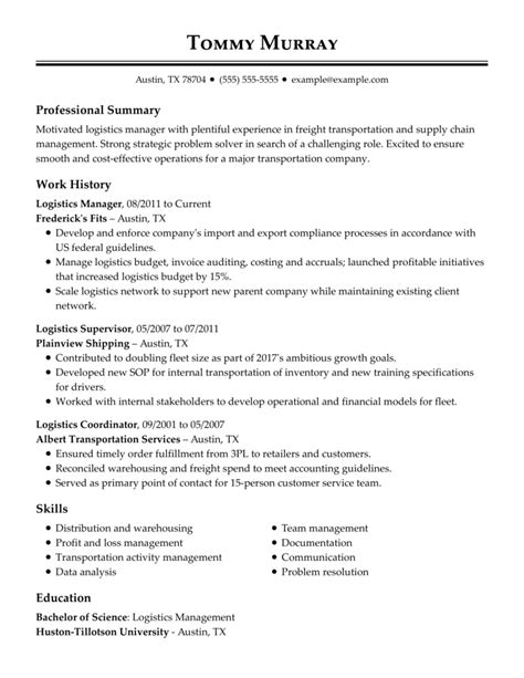 Professional Logistics Manager Resume Examples