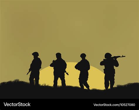 Four soldiers on a background sun Royalty Free Vector Image