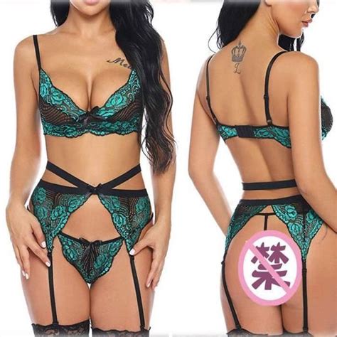 Ensemble Lingerie Sexy Femme Jarreti Re Dentelle Vert Adulte Vert Cdiscount Pr T