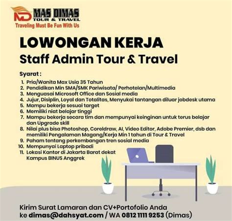 LOWONGAN KERJA Staff Admin Tour Travel AtmaGo