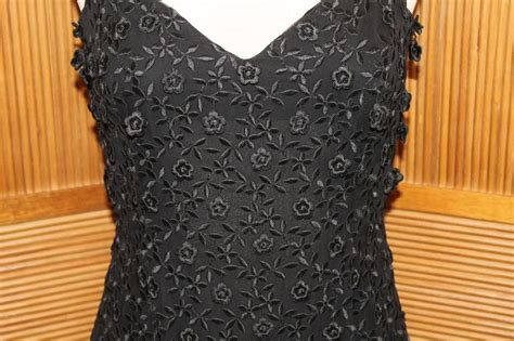 Vintage Escada Couture Black Silk Chiffon Embroidered Gown For Sale At