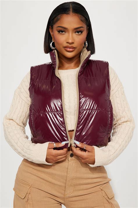 Athena Reversible Puffer Vest Burgundy Combo Fashion Nova Jackets And Coats Fashion Nova